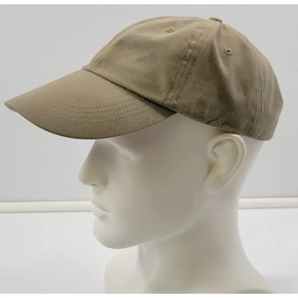 L) Anvil Strapback Dad Baseball Cap Hat Beige Tan 100% Cotton